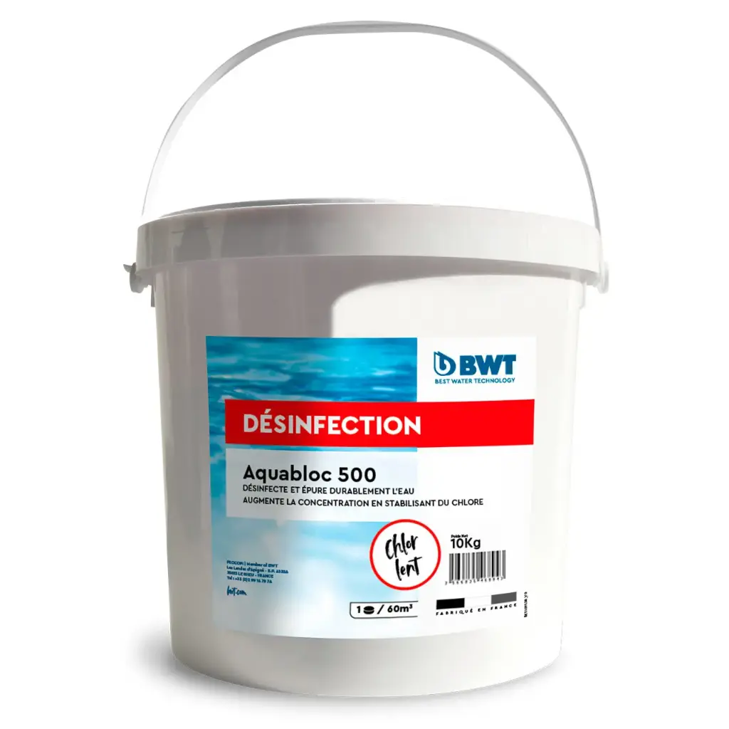 BWT CHLORE LENT,galet de 500 Gr Aquabloc 500 nu 10Kg